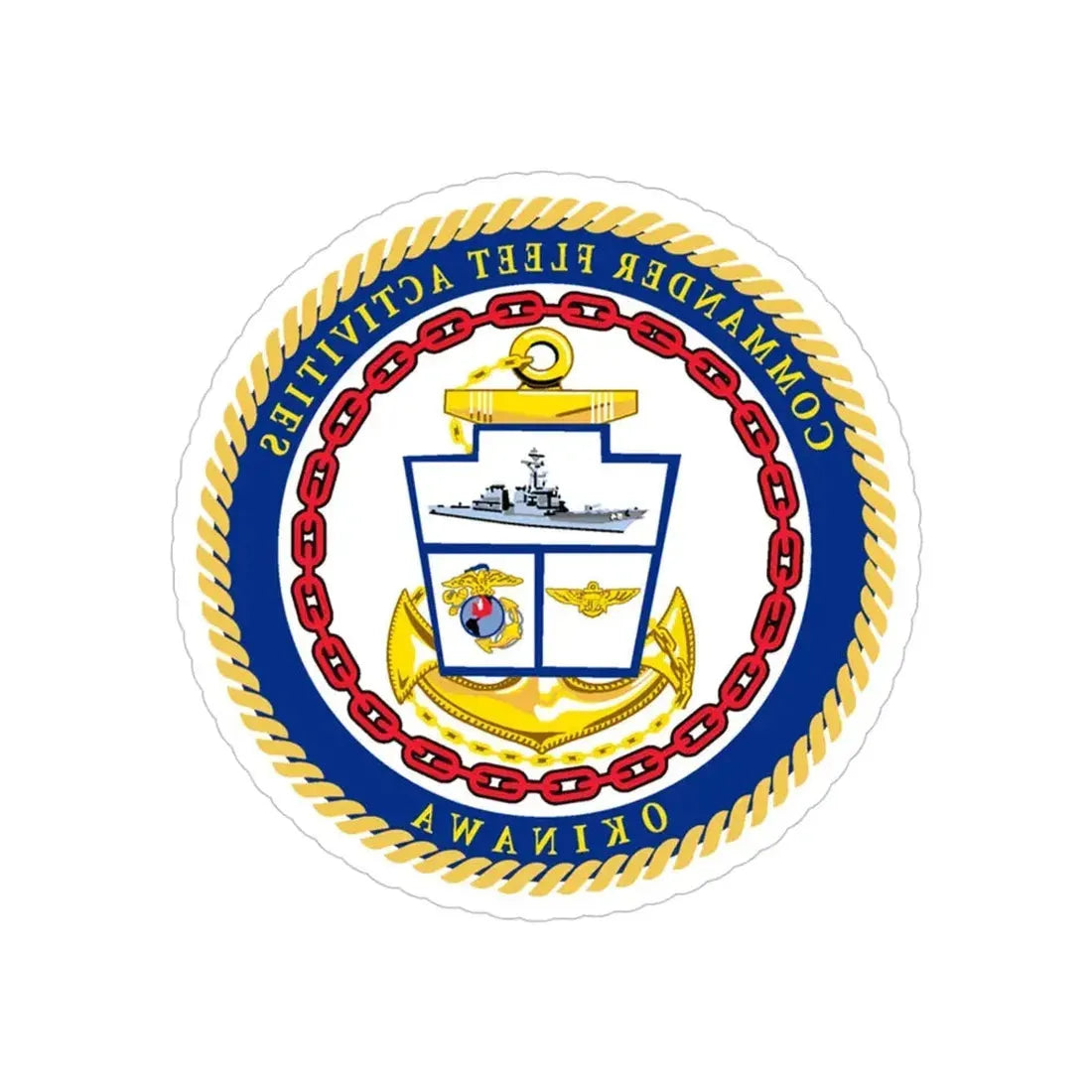 COMMANDER FLEET ACTIVITIES OKINAWA (U.S. Navy) REVERSE PRINT Transparent Die-Cut STICKER 4 Inch Die-Cut Transparent - The Sticker Space