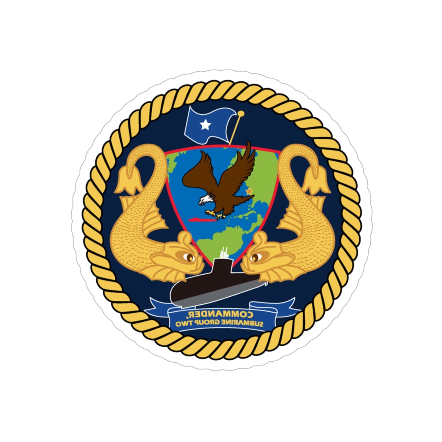 Commander Submarine Group Two (U.S. Navy) REVERSE PRINT Transparent STICKER-5 Inch-The Sticker Space