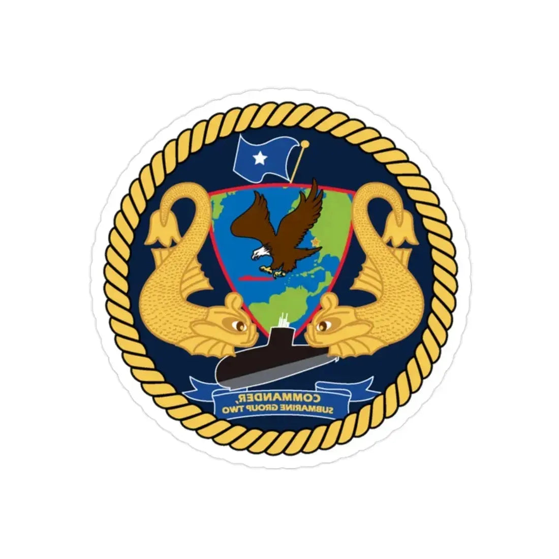 Commander Submarine Group Two (U.S. Navy) REVERSE PRINT Transparent Die-Cut STICKER 2 Inch Die-Cut Transparent - The Sticker Space