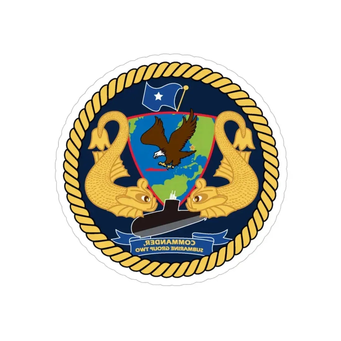 Commander Submarine Group Two (U.S. Navy) REVERSE PRINT Transparent Die-Cut STICKER 5 Inch Die-Cut Transparent - The Sticker Space