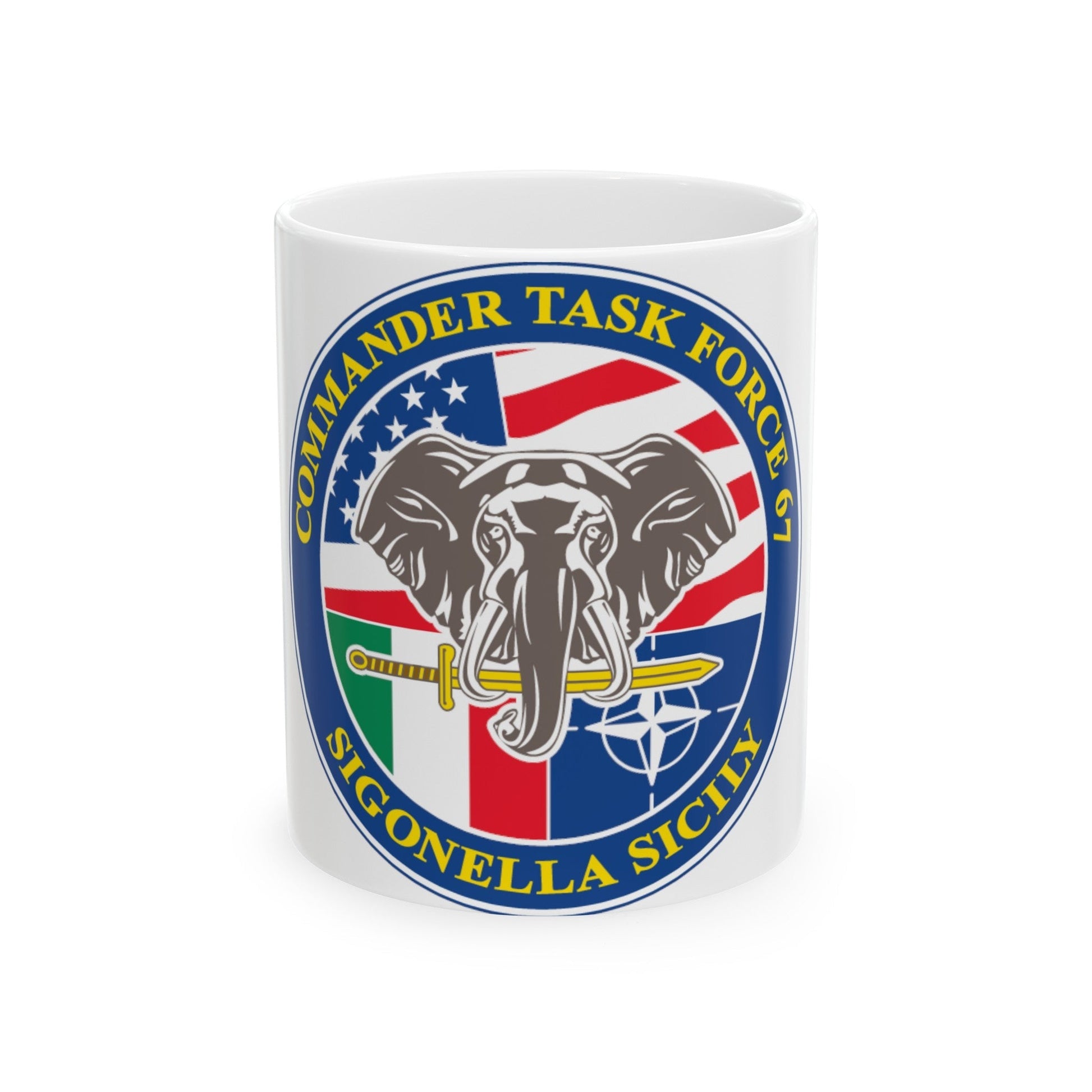 Commander Task Force 67 Sigonella Sicily CTF 67 (U.S. Navy) White Coffee Mug-11oz-The Sticker Space