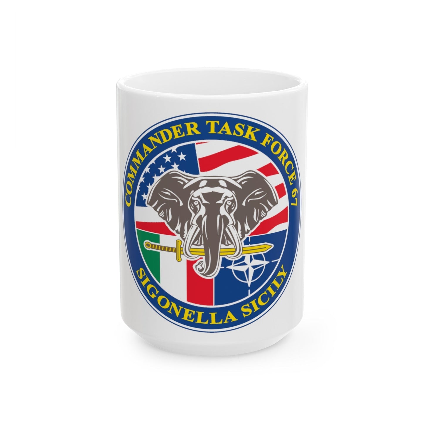 Commander Task Force 67 Sigonella Sicily CTF 67 (U.S. Navy) White Coffee Mug-15oz-The Sticker Space