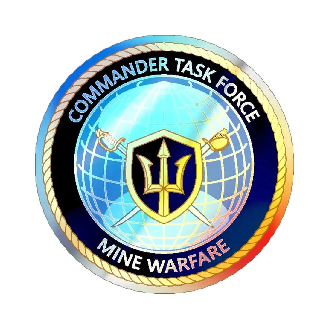 Commander Task Force Mine Warfare CTF MW (U.S. Navy) Holographic STICKER Die-Cut Vinyl Decal 4 Inch Holographic - The Sticker Space