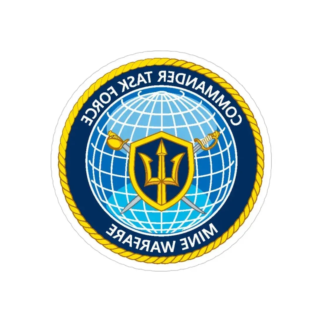 Commander Task Force Mine Warfare CTF MW (U.S. Navy) REVERSE PRINT Transparent Die-Cut STICKER 4 Inch Die-Cut Transparent - The Sticker Space