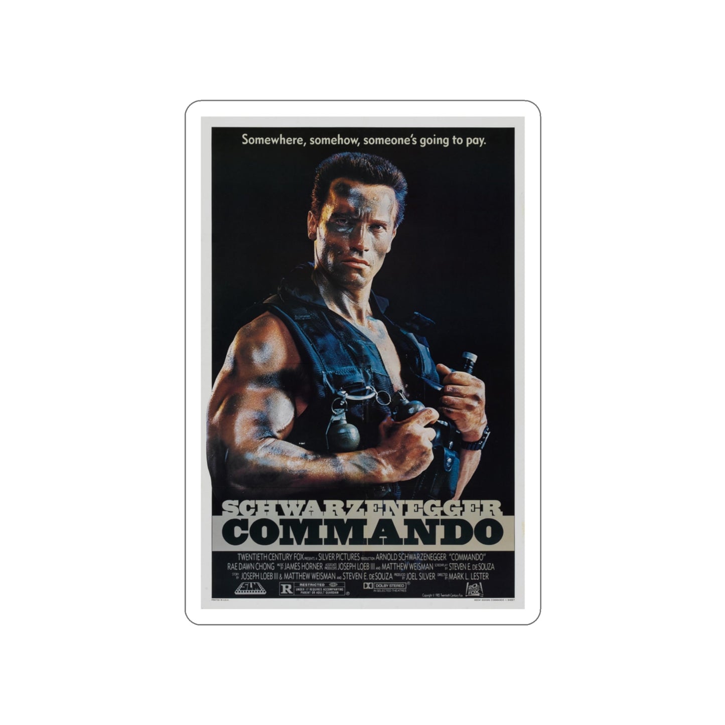 COMMANDO 1985 Movie Poster STICKER Vinyl Die-Cut Decal-3 Inch-The Sticker Space