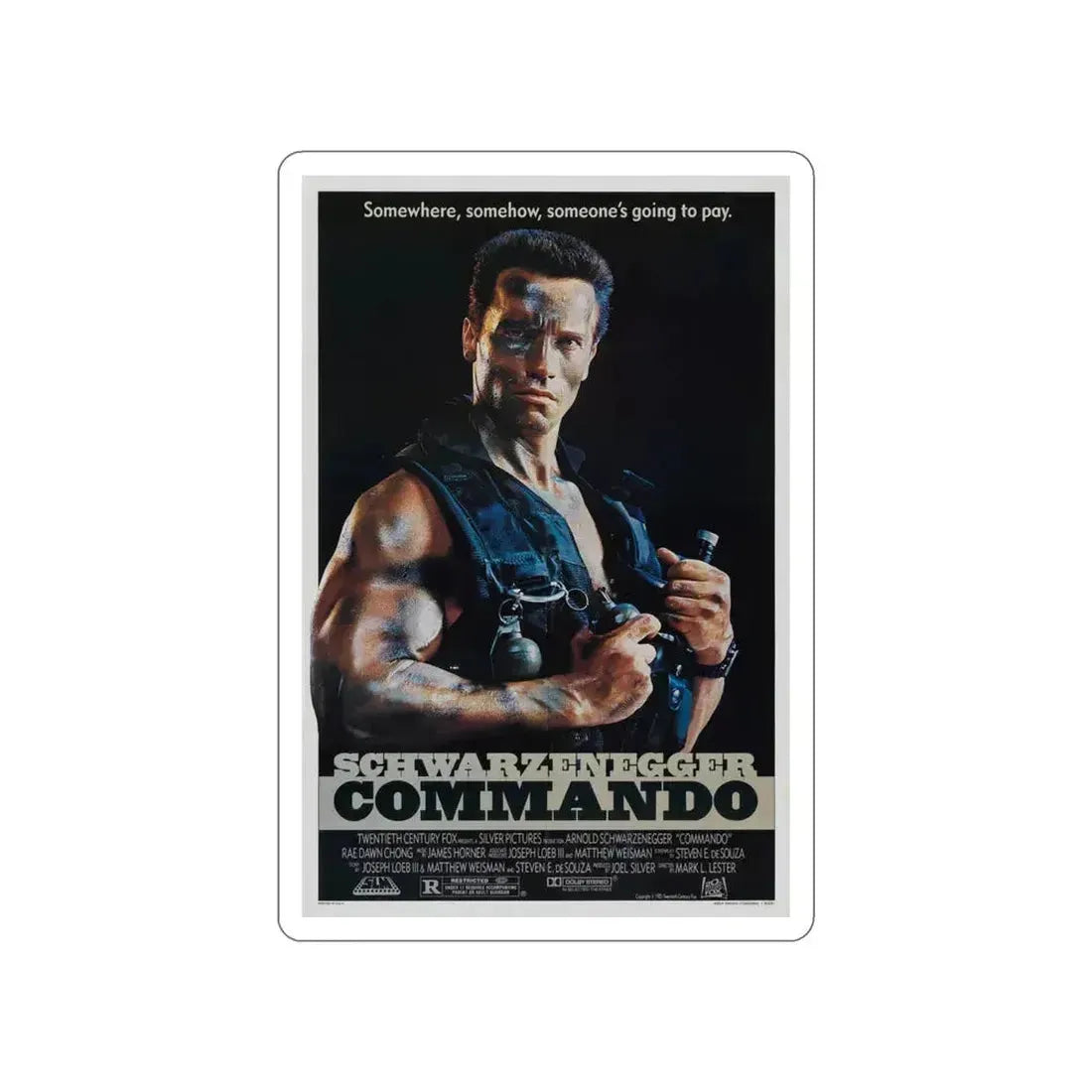 COMMANDO 1985 Movie Poster STICKER Vinyl Die-Cut Decal 4 Inch - The Sticker Space