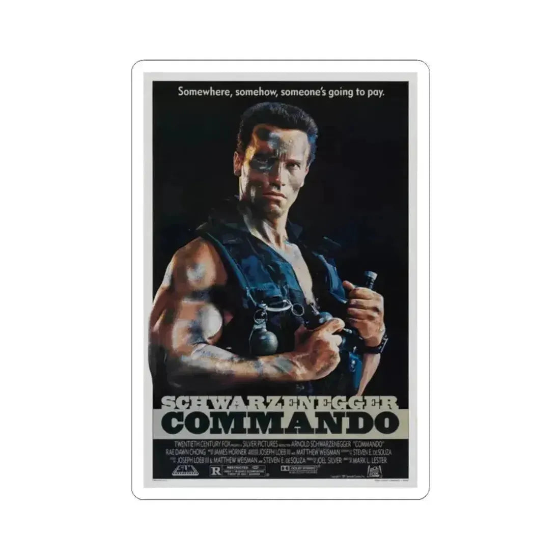 COMMANDO 1985 Movie Poster - STICKER Vinyl Kiss-Cut Decal 2 Inch White - The Sticker Space