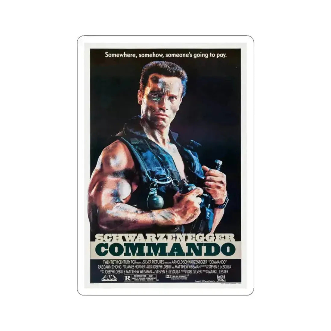Commando 1985 Movie Poster - STICKER Vinyl Kiss-Cut Decal 3 Inch White - The Sticker Space