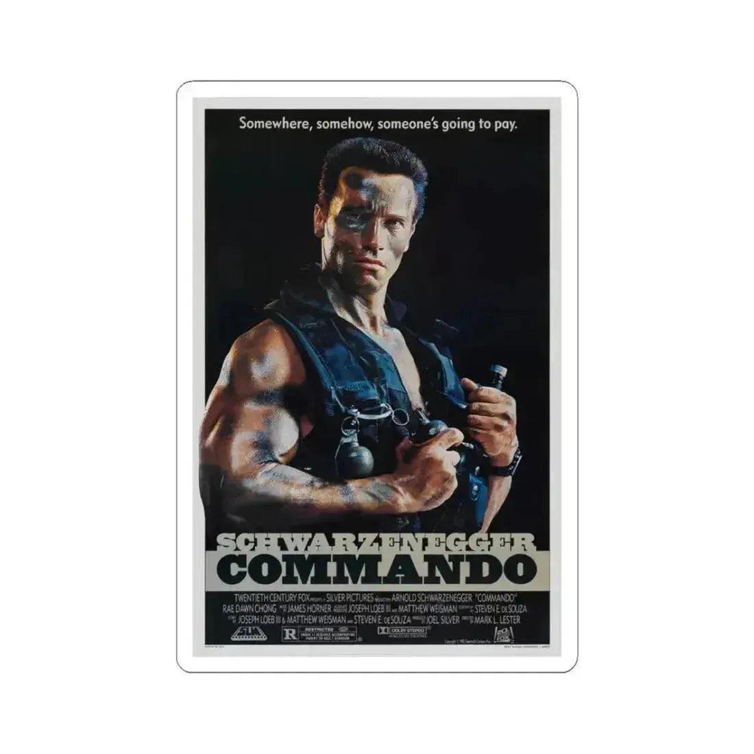 COMMANDO 1985 Movie Poster - STICKER Vinyl Kiss-Cut Decal 3 Inch White - The Sticker Space