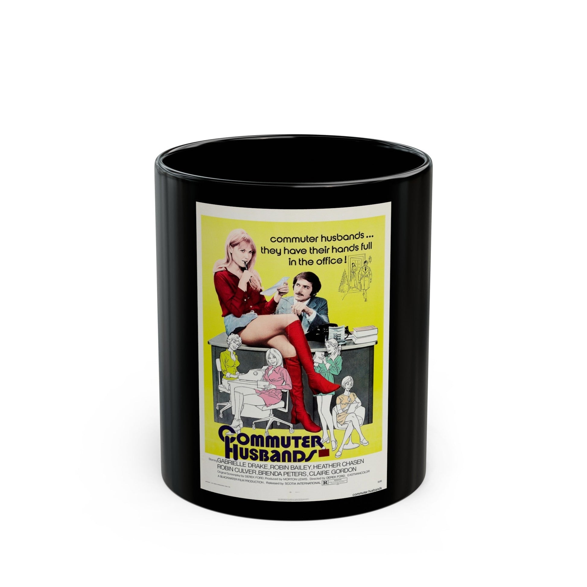 COMMUTER HUSBANDS 1973 Movie Poster - Black Coffee Mug-11oz-The Sticker Space