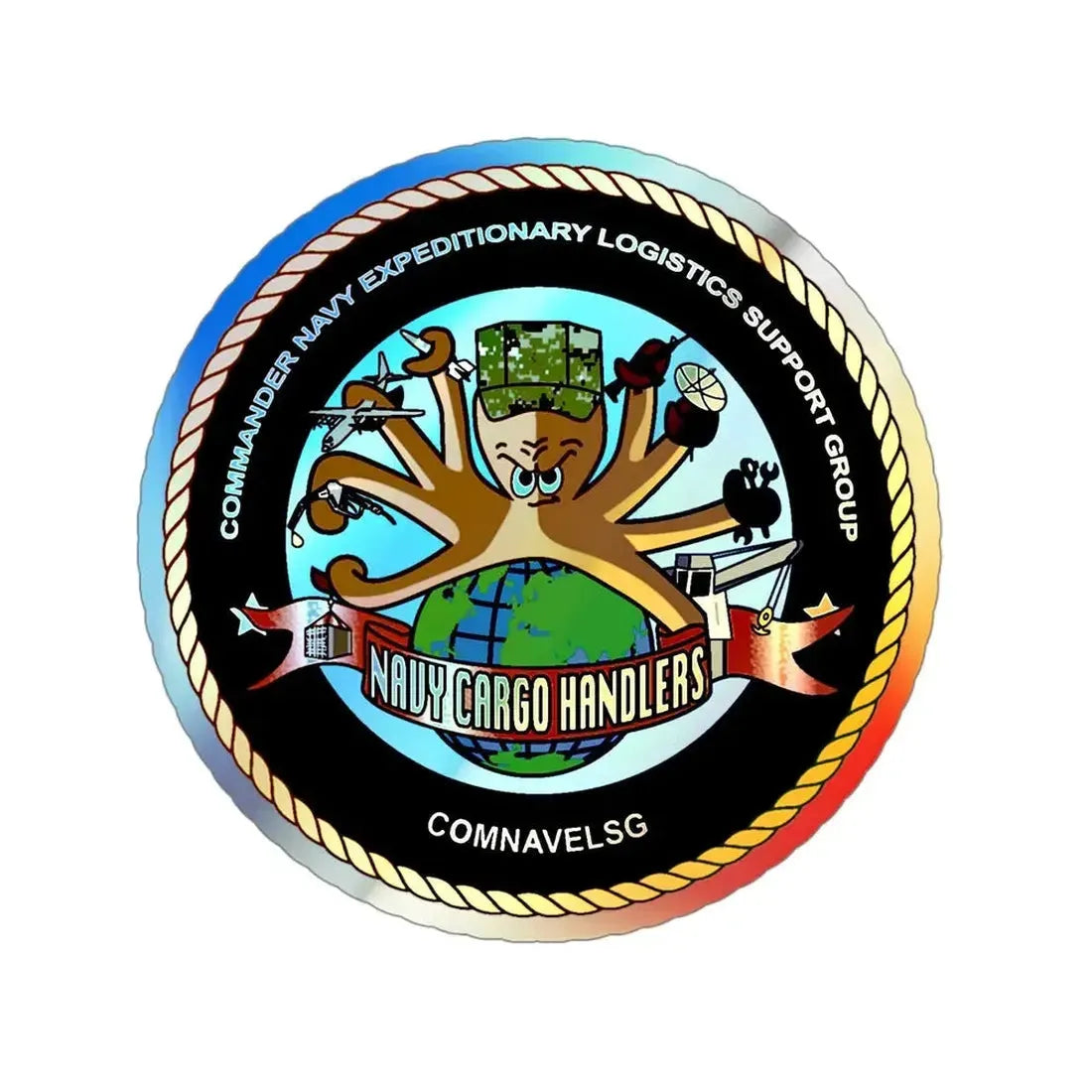 COMNAVELSG Cargo Handlers Commander Navy Expeditionary Logistics Support Group (U.S. Navy) Holographic STICKER Die-Cut Vinyl Decal 4 Inch Holographic - The Sticker Space