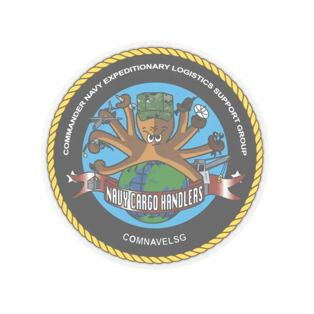 COMNAVELSG Cargo Handlers Commander Navy Expeditionary Logistics Support Group (U.S. Navy) STICKER Vinyl Kiss-Cut Decal 3 Inch Transparent - The Sticker Space