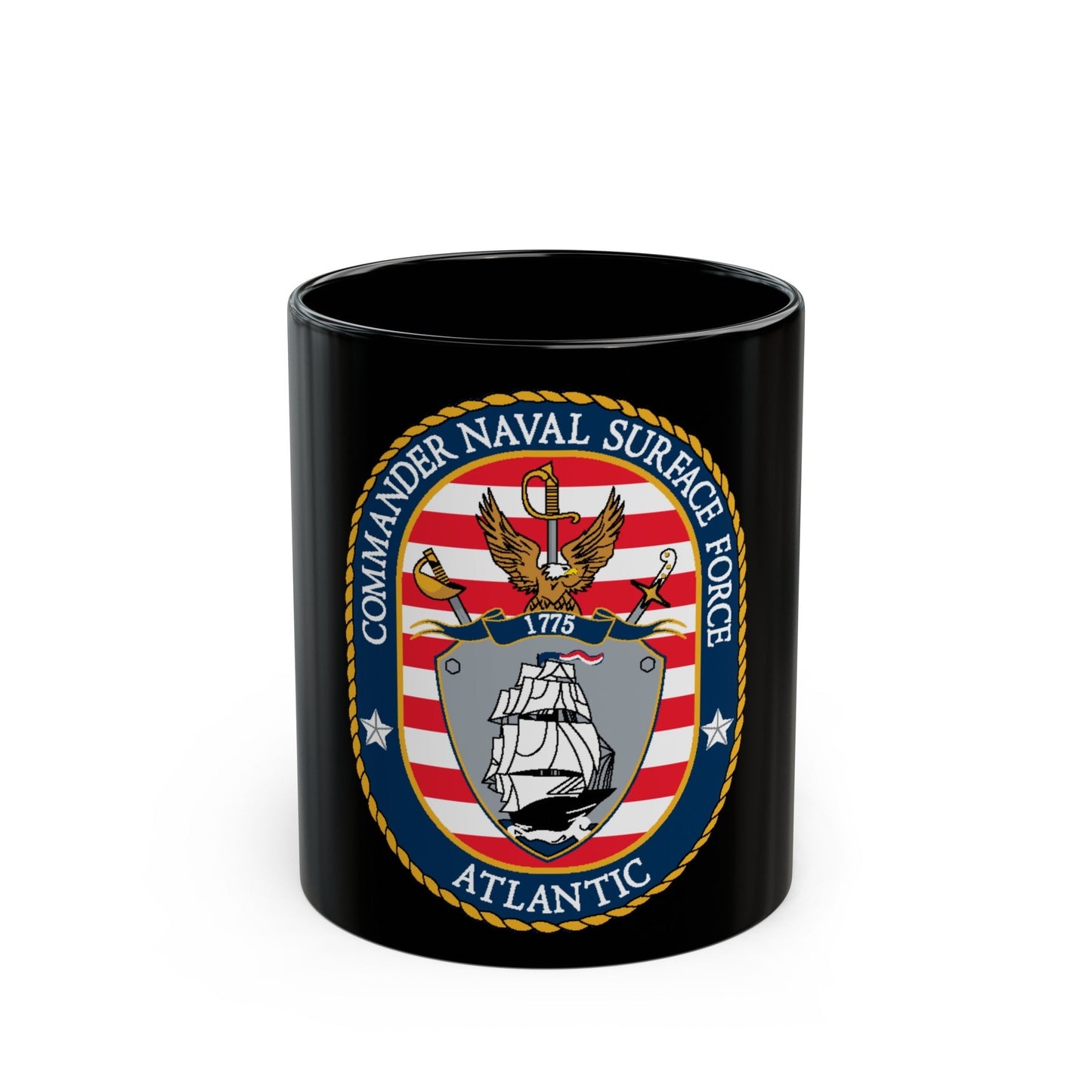 COMNAVSURFLANT N44 Commander Naval Surface Force Atlantic (U.S. Navy) Black Coffee Mug-11oz-The Sticker Space