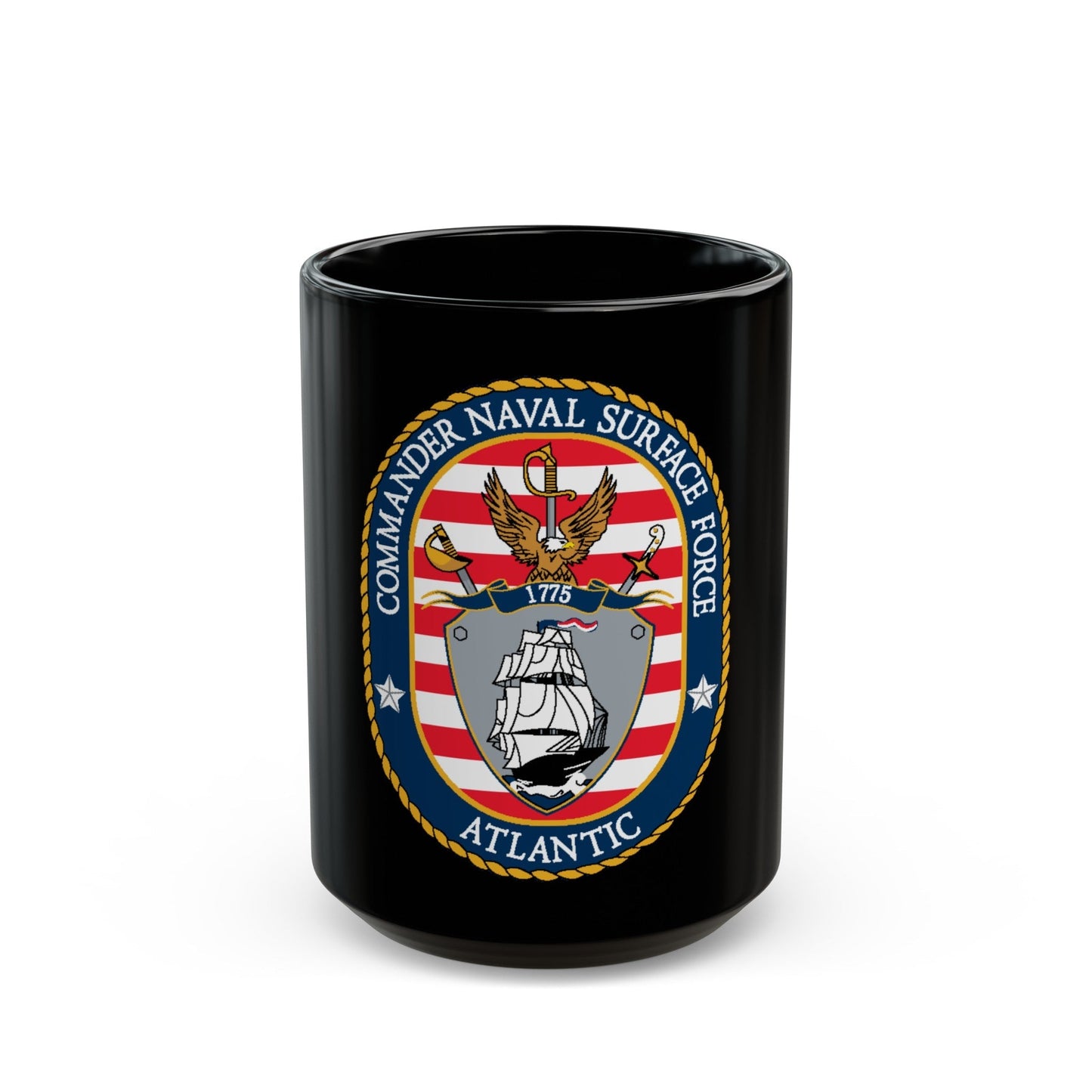 COMNAVSURFLANT N44 Commander Naval Surface Force Atlantic (U.S. Navy) Black Coffee Mug-15oz-The Sticker Space