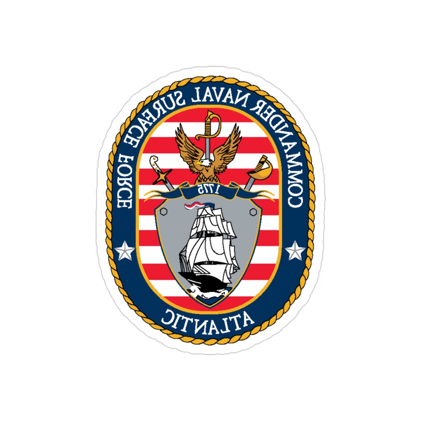 COMNAVSURFLANT N44 Commander Naval Surface Force Atlantic (U.S. Navy) REVERSE PRINT Transparent STICKER-3" × 3"-The Sticker Space