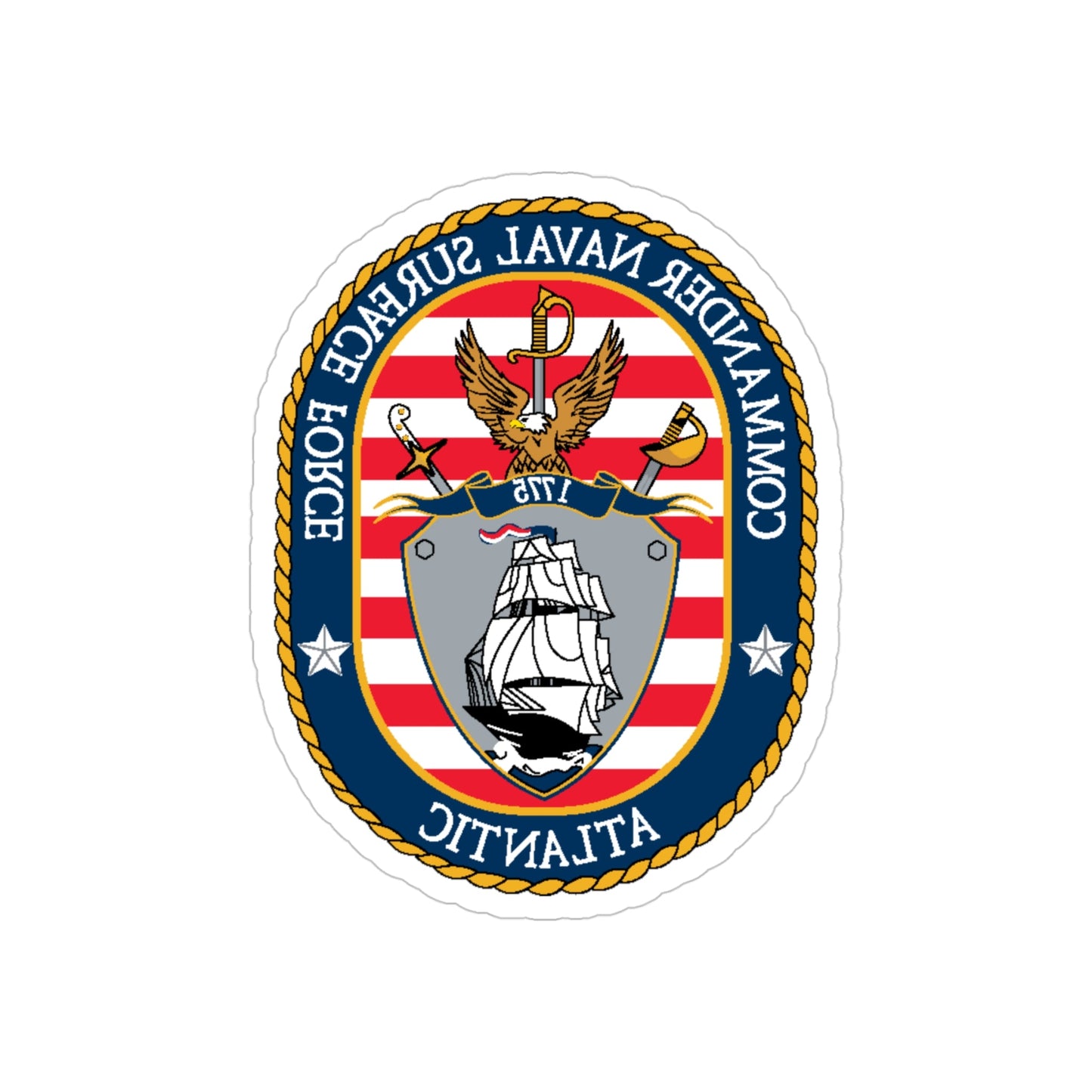 COMNAVSURFLANT N44 Commander Naval Surface Force Atlantic (U.S. Navy) REVERSE PRINT Transparent STICKER-4" × 4"-The Sticker Space