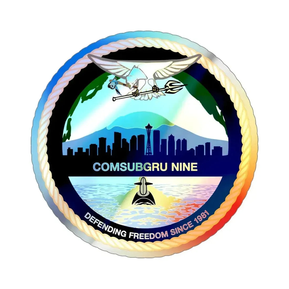 COMSUBGRU 9 Commander Submarine Group 9 (U.S. Navy) Holographic STICKER Die-Cut Vinyl Decal 5 Inch Holographic - The Sticker Space