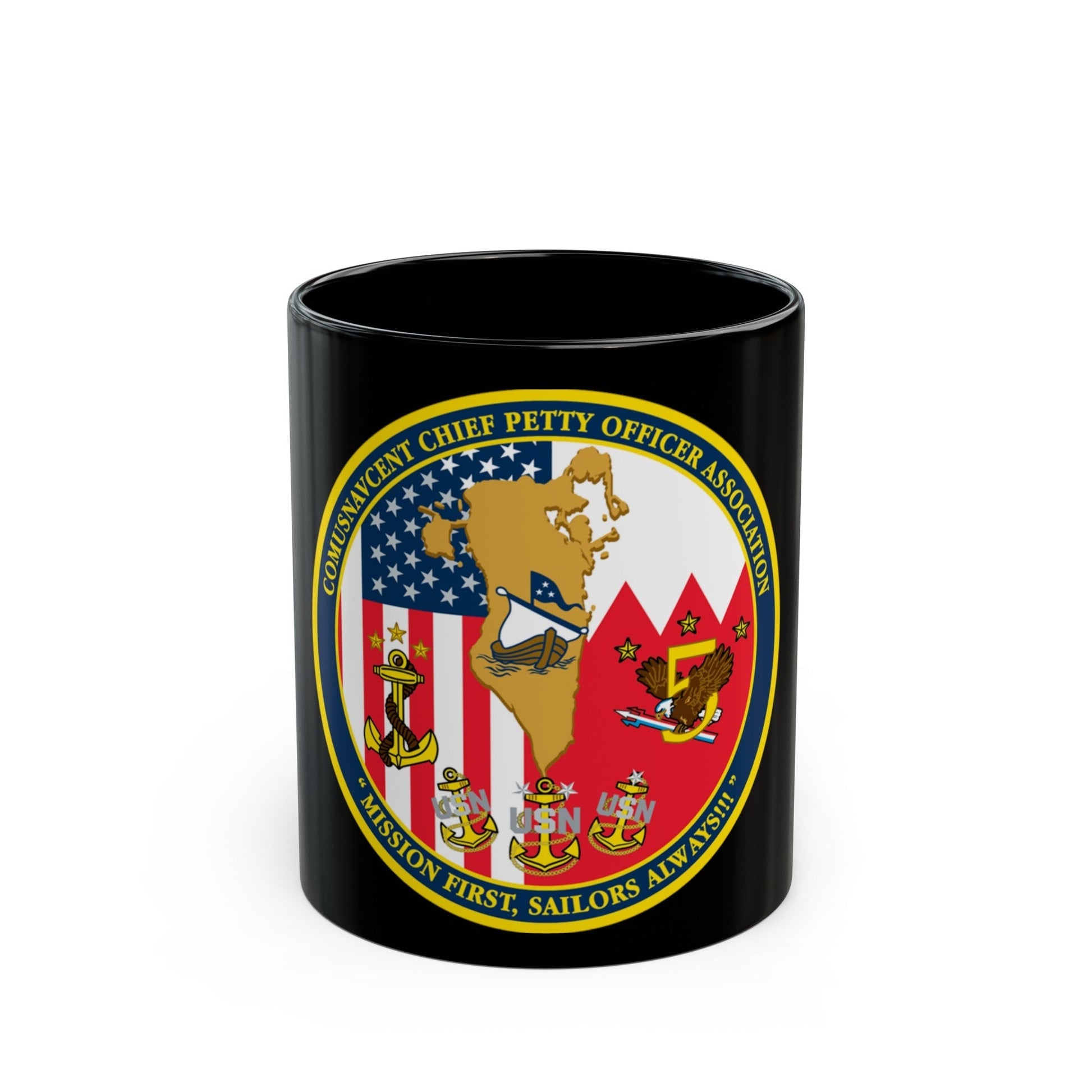 COMUSNAVCENT CPO Assoc COMUSNAVCENT CPO Assoc US Naval Forces Central Command Chief Petty Officer Association (U.S. Navy) Black Coffee Mug-11oz-The Sticker Space