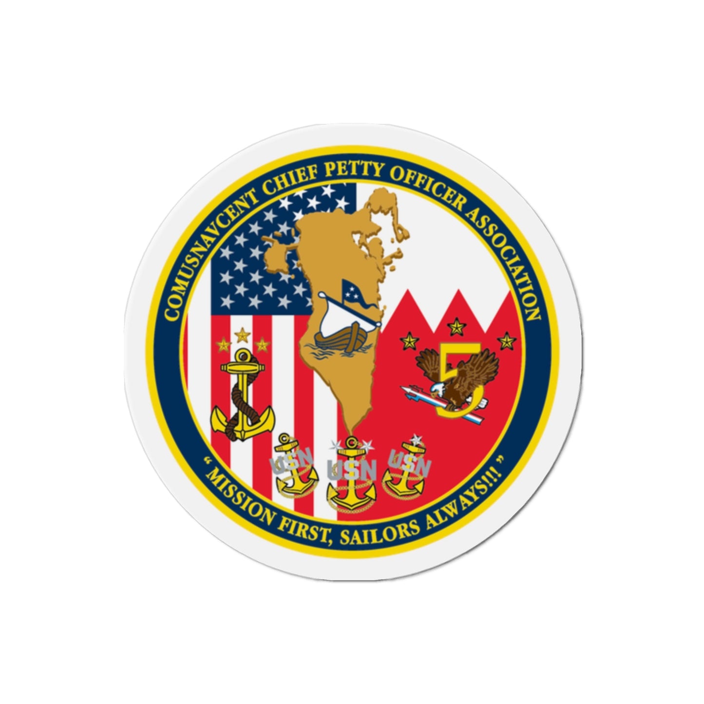 COMUSNAVCENT CPO Assoc COMUSNAVCENT CPO Assoc US Naval Forces Central Command Chief Petty Officer Association (U.S. Navy) Die-Cut Magnet-2" x 2"-The Sticker Space