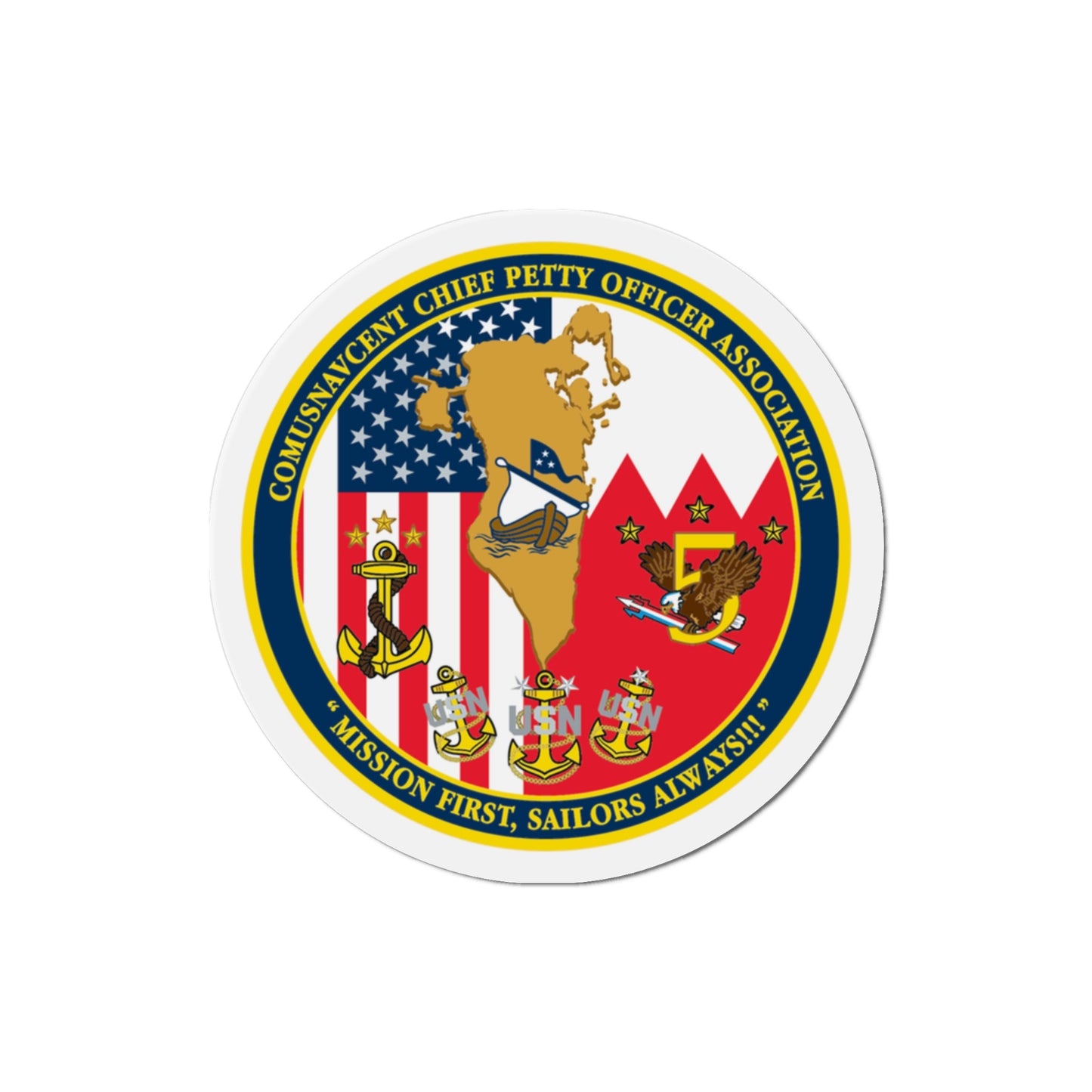 COMUSNAVCENT CPO Assoc COMUSNAVCENT CPO Assoc US Naval Forces Central Command Chief Petty Officer Association (U.S. Navy) Die-Cut Magnet-3" x 3"-The Sticker Space