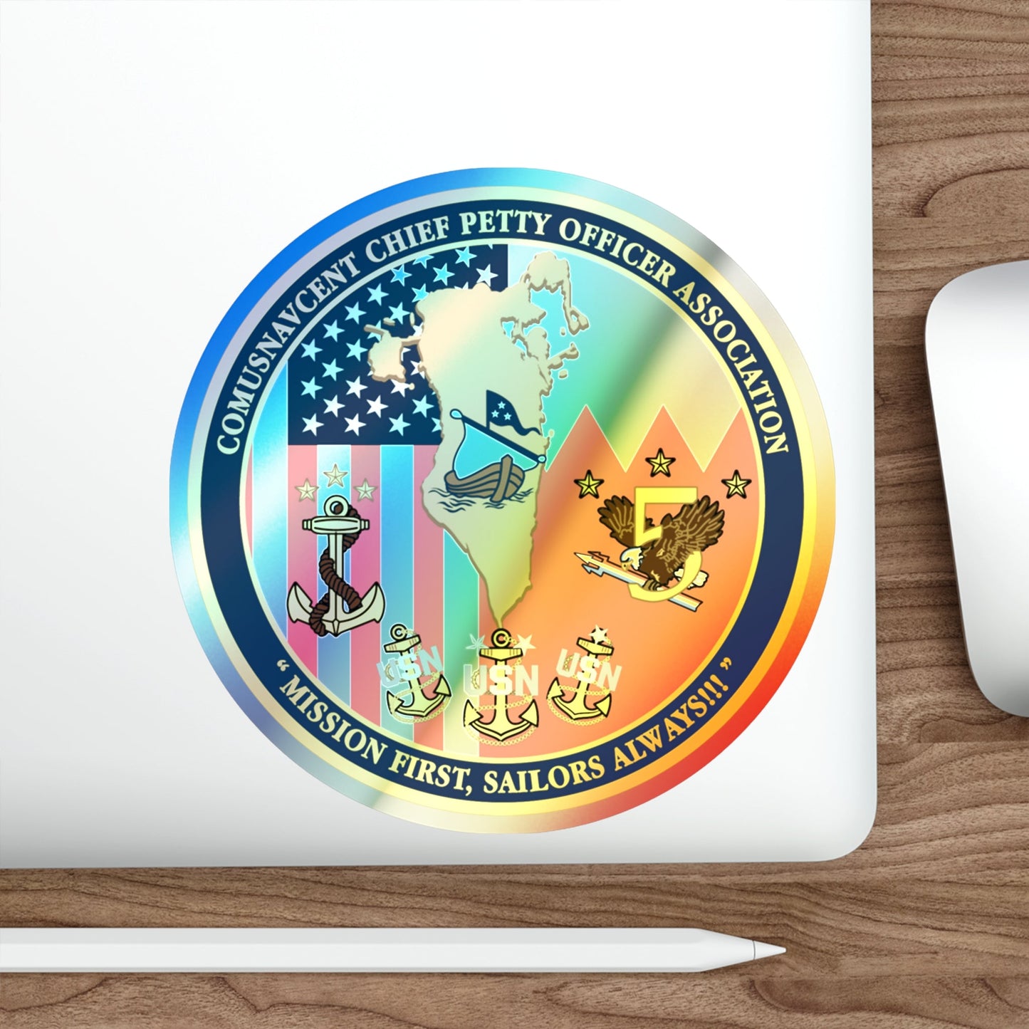 COMUSNAVCENT CPO Assoc COMUSNAVCENT CPO Assoc US Naval Forces Central Command Chief Petty Officer Association (U.S. Navy) Holographic STICKER Die-Cut Vinyl Decal-The Sticker Space