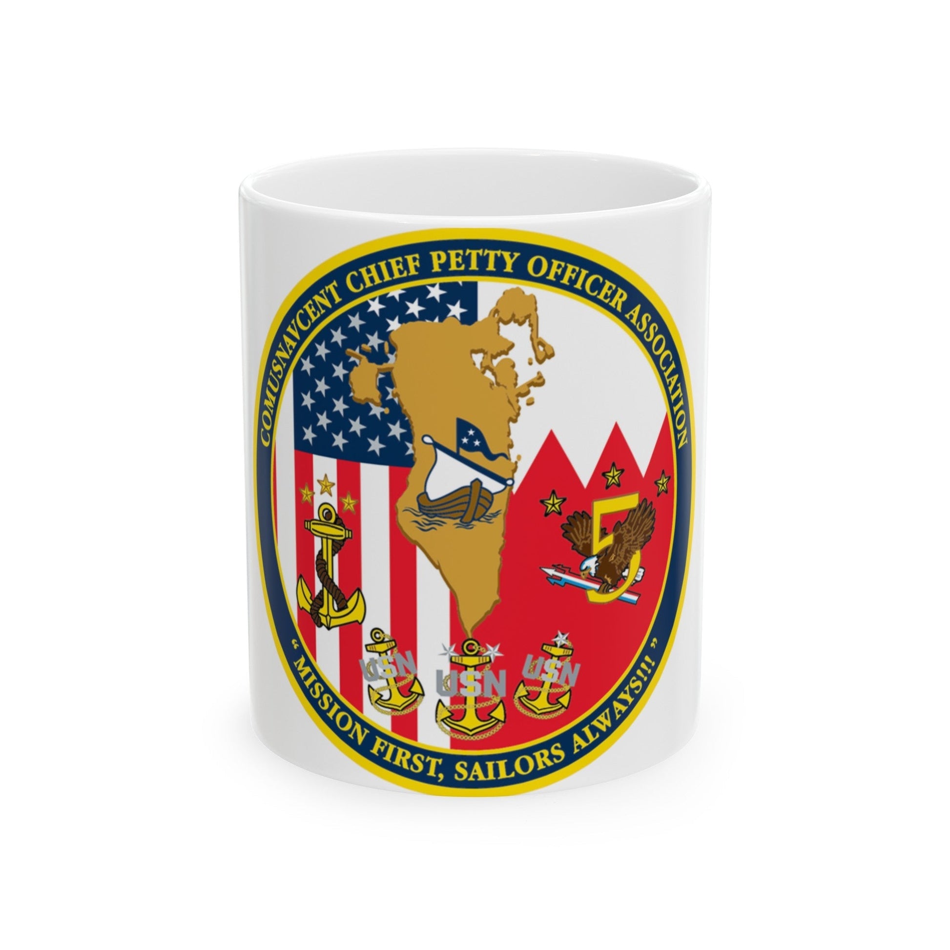 COMUSNAVCENT CPO Assoc COMUSNAVCENT CPO Assoc US Naval Forces Central Command Chief Petty Officer Association (U.S. Navy) White Coffee Mug-11oz-The Sticker Space