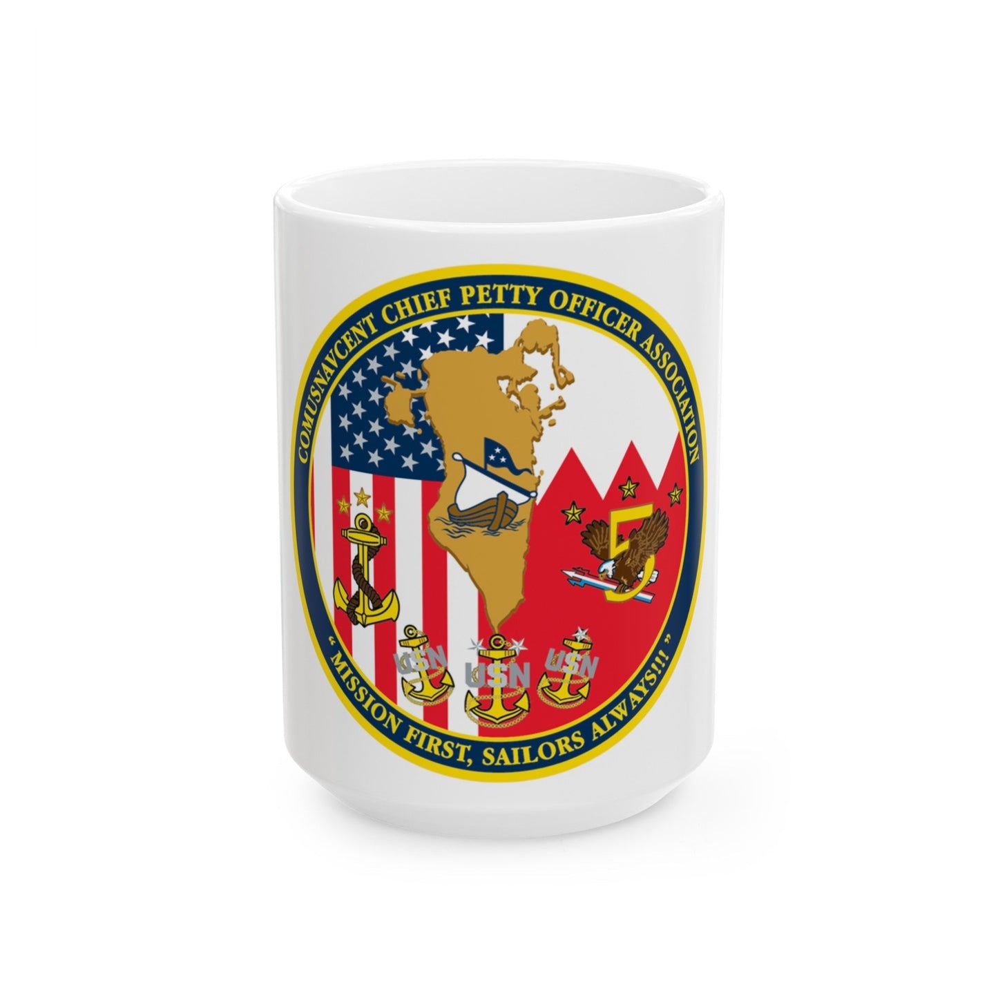 COMUSNAVCENT CPO Assoc COMUSNAVCENT CPO Assoc US Naval Forces Central Command Chief Petty Officer Association (U.S. Navy) White Coffee Mug-15oz-The Sticker Space