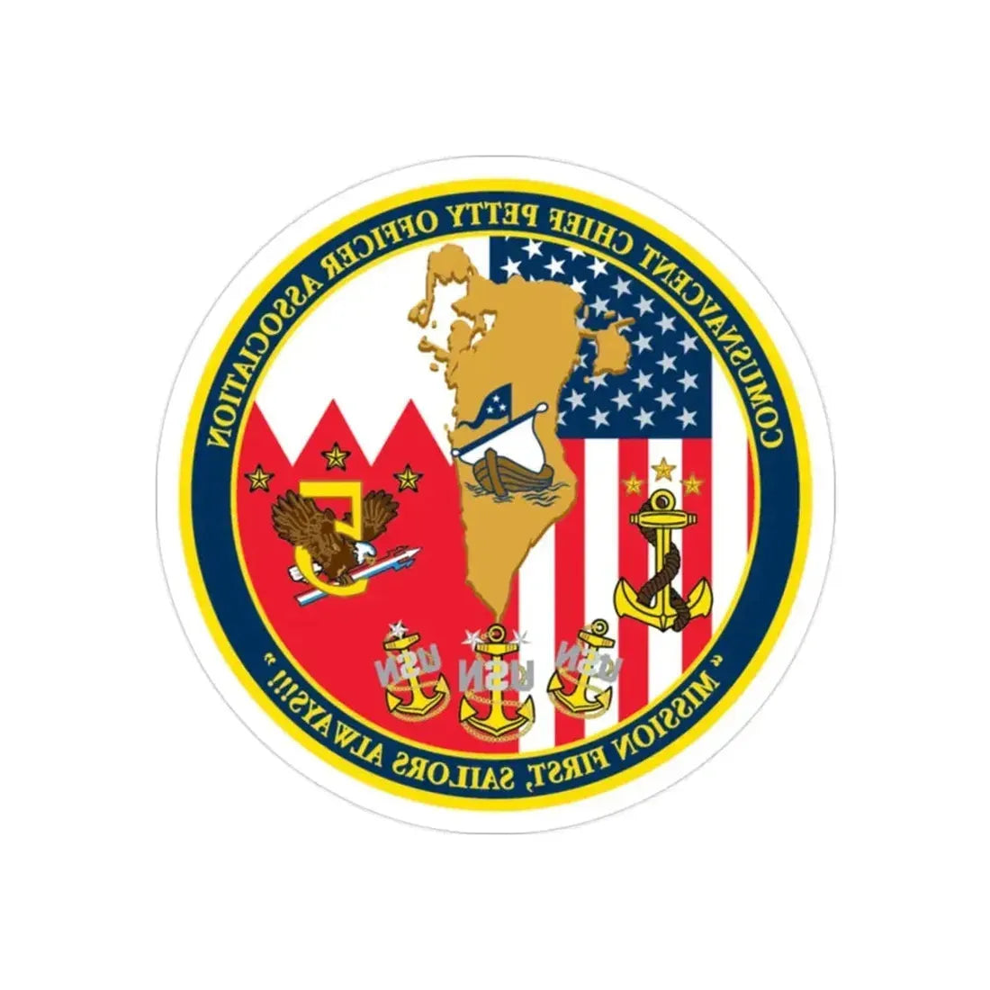 COMUSNAVCENT CPO Assoc COMUSNAVCENT CPO Assoc US Naval Forces Central Command Chief Petty Officer Association (U.S. Navy) REVERSE PRINT Transparent Die-Cut STICKER - The Sticker Space