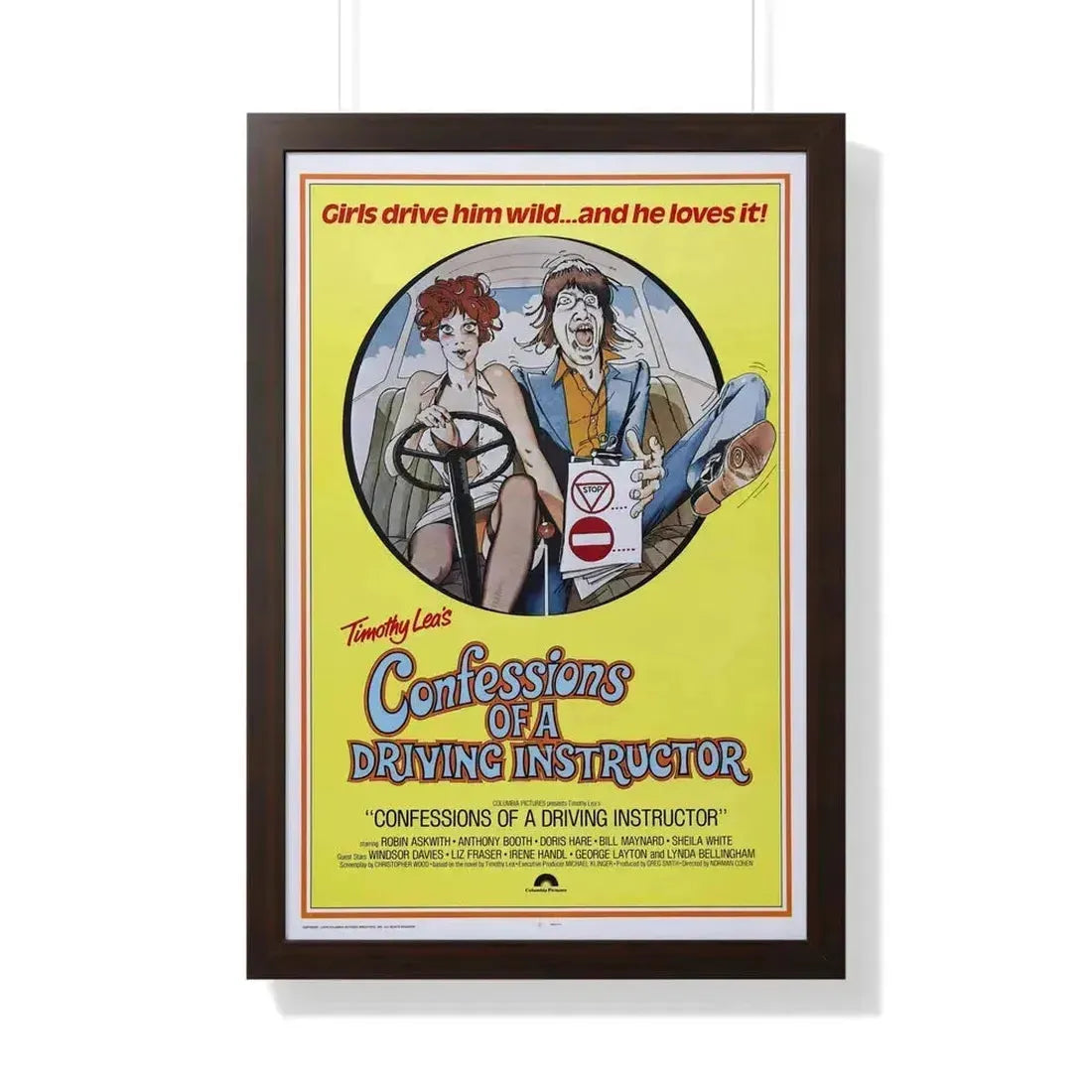 CONFESSIONS OF A DRIVING INSTRUCTOR 1976 - Framed Movie Poster 20" x 30" Walnut - The Sticker Space