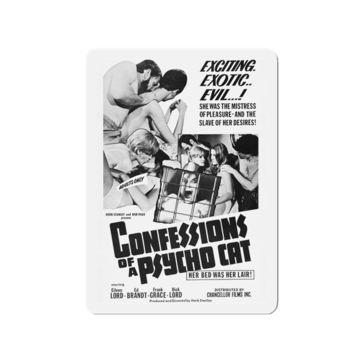 CONFESSIONS OF A PSYCHO CAT 1968 Movie Poster - Die-Cut Magnet-2" x 2"-The Sticker Space