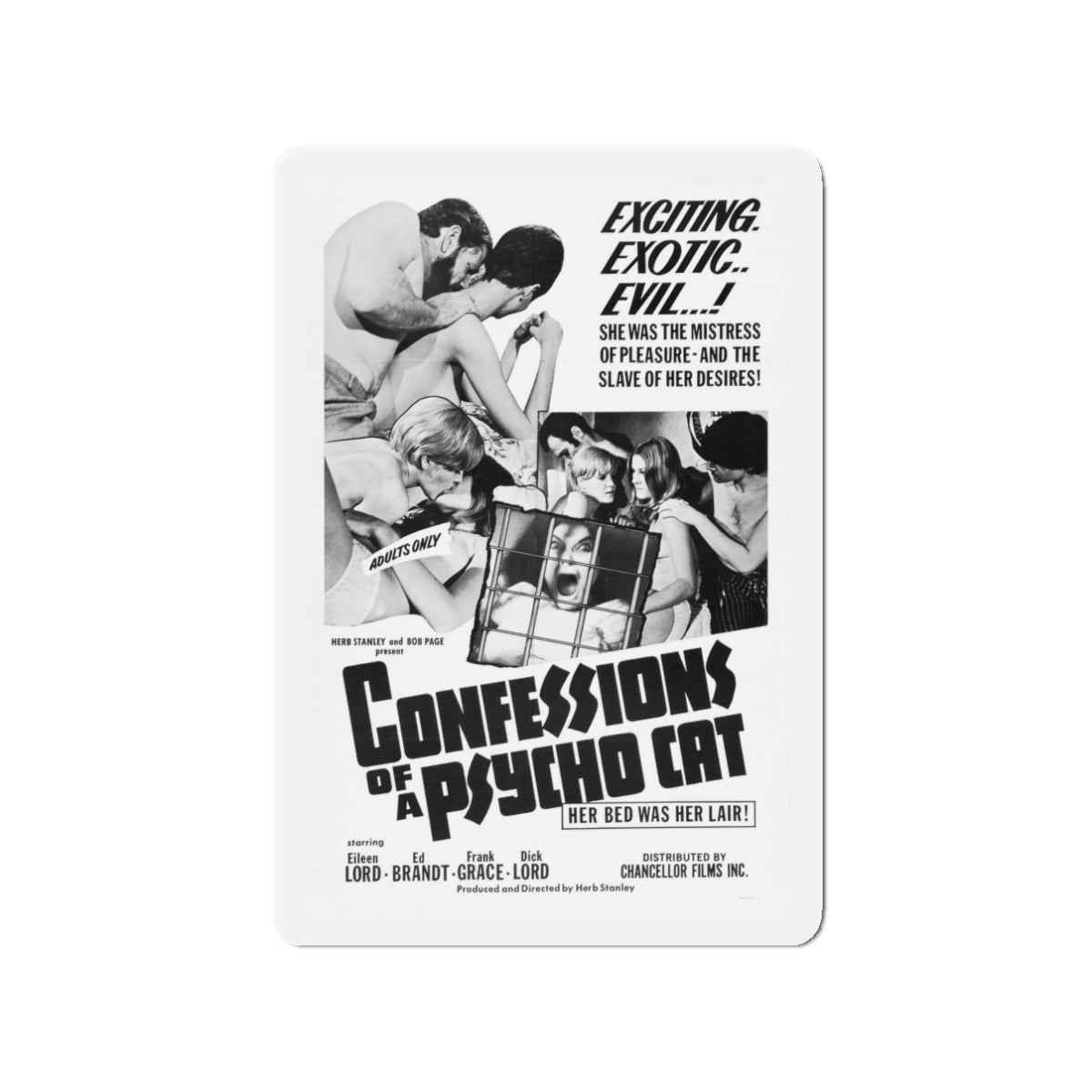 CONFESSIONS OF A PSYCHO CAT 1968 Movie Poster - Die-Cut Magnet-3" x 3"-The Sticker Space