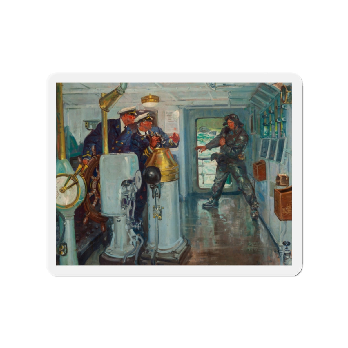 Confrontation at Sea, magazine story illustration, 1942 (Magazine Illustration) Refrigerator Magnet-2" x 2"-The Sticker Space