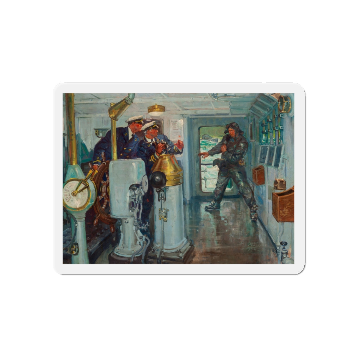 Confrontation at Sea, magazine story illustration, 1942 (Magazine Illustration) Refrigerator Magnet-5" x 5"-The Sticker Space