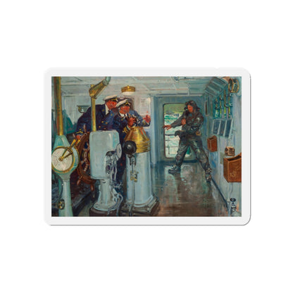 Confrontation at Sea, magazine story illustration, 1942 (Magazine Illustration) Refrigerator Magnet-5" x 5"-The Sticker Space