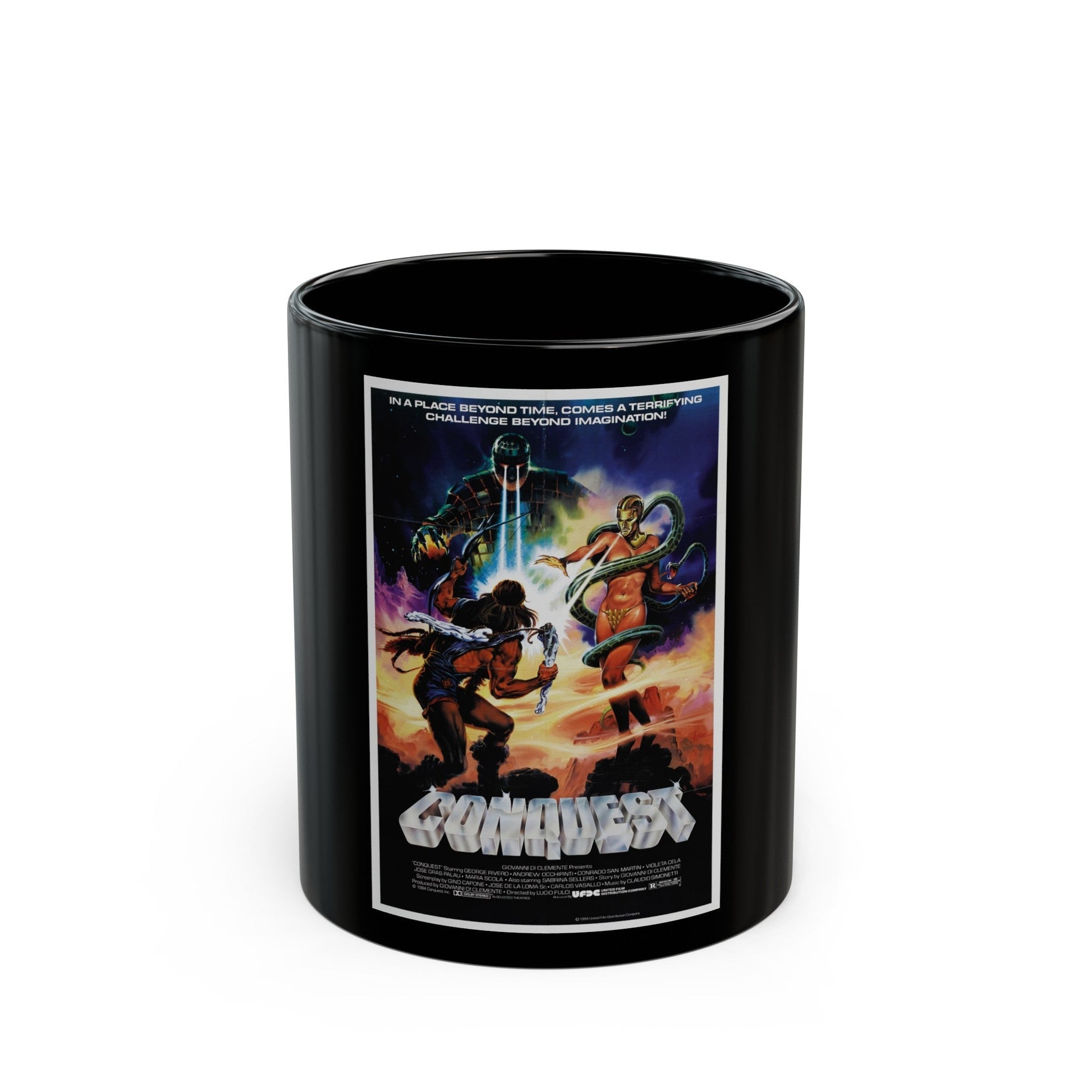 CONQUEST 1983 Movie Poster - Black Coffee Mug-11oz-The Sticker Space