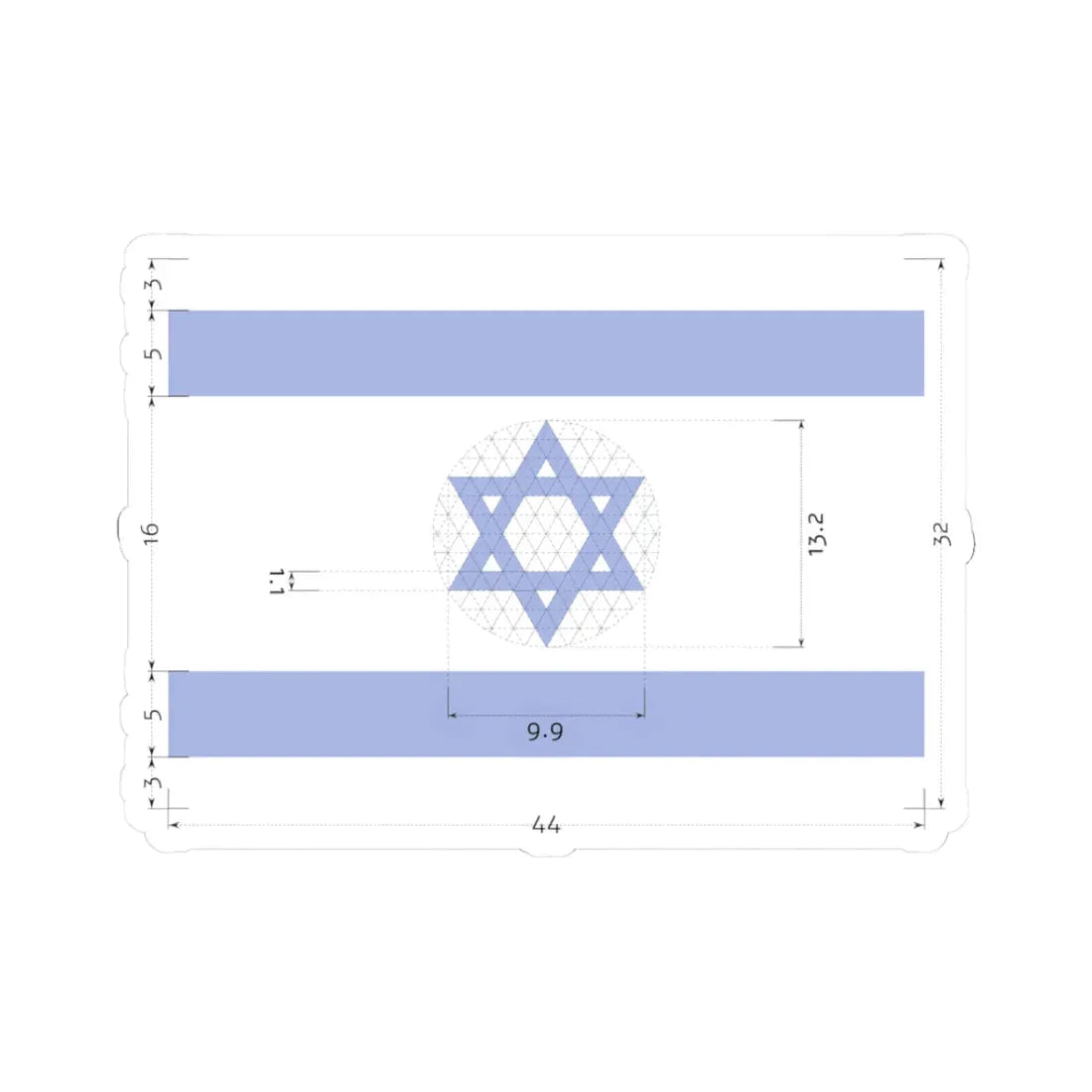 Construction sheet of Flag of Israel Equilateral Magen David (Israel) STICKER Vinyl Kiss-Cut Decal 3 Inch White - The Sticker Space