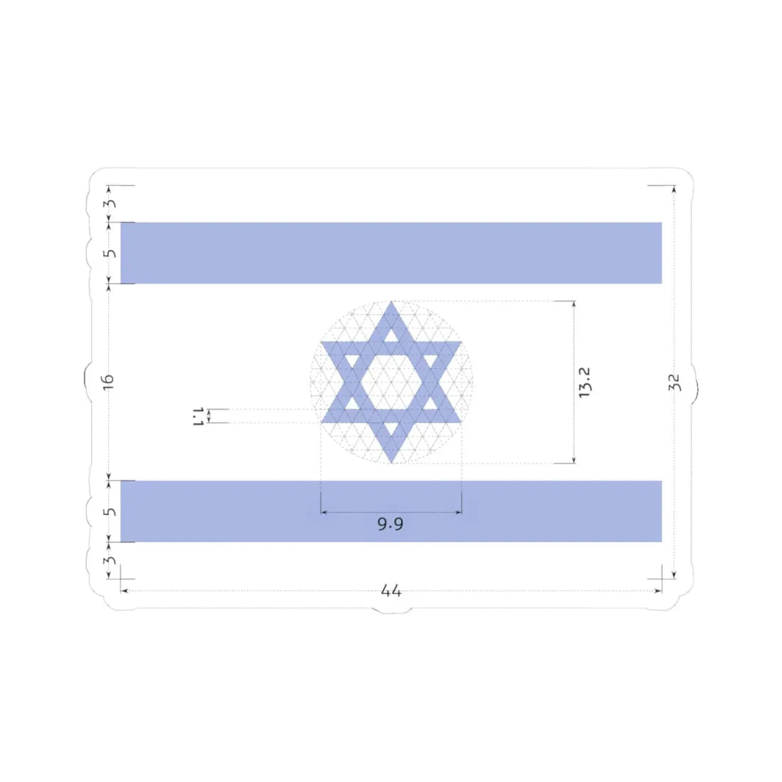 Construction sheet of Flag of Israel Equilateral Magen David (Israel) STICKER Vinyl Kiss-Cut Decal 4 Inch White - The Sticker Space