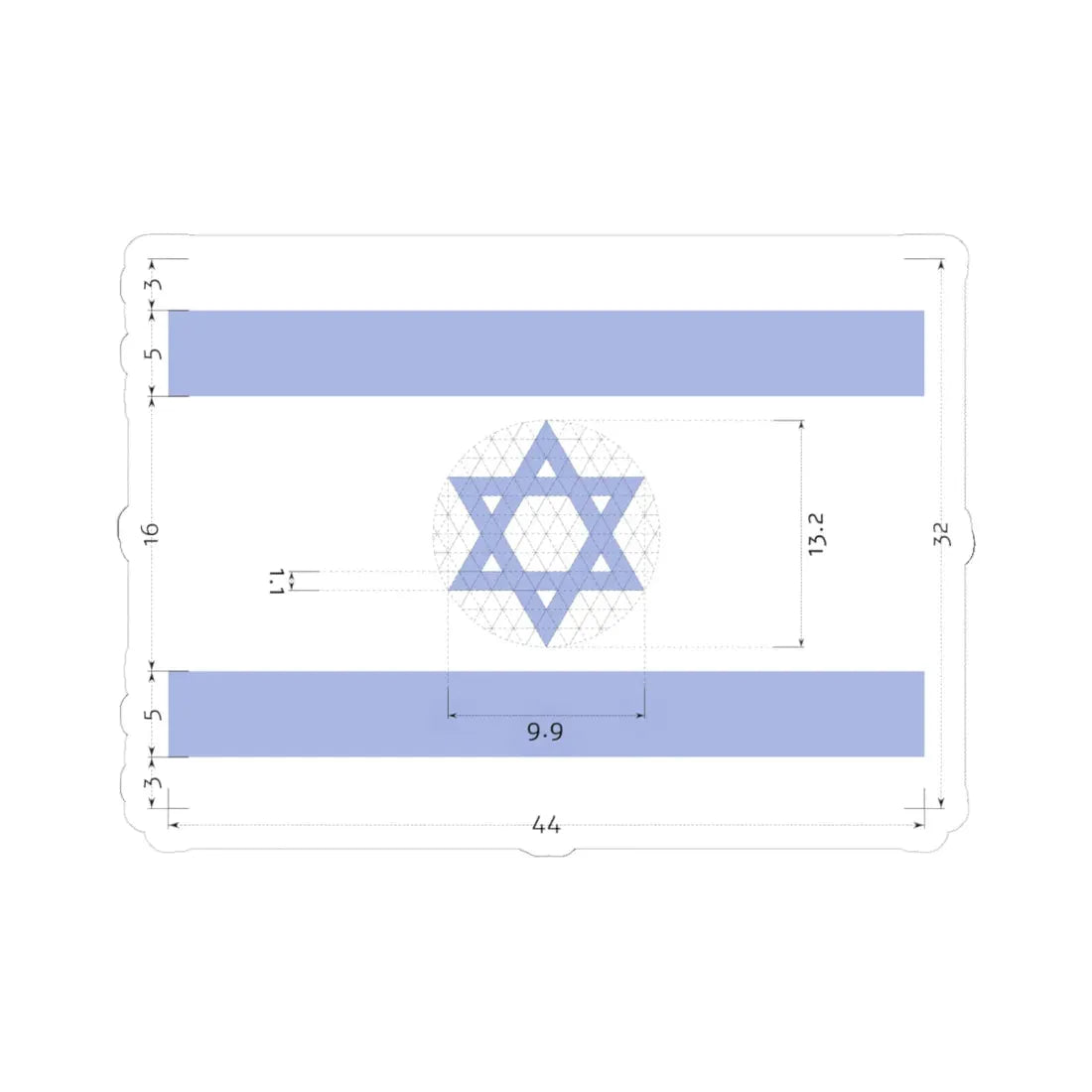 Construction sheet of Flag of Israel Equilateral Magen David (Israel) STICKER Vinyl Kiss-Cut Decal 6 Inch White - The Sticker Space