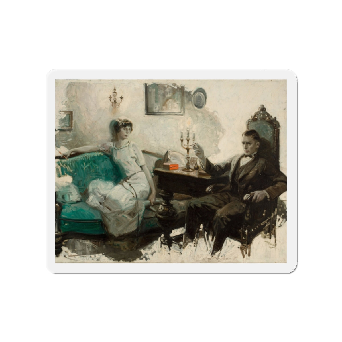 Contemplation, story illustration, 1925 (Magazine Illustration) Refrigerator Magnet-2" x 2"-The Sticker Space