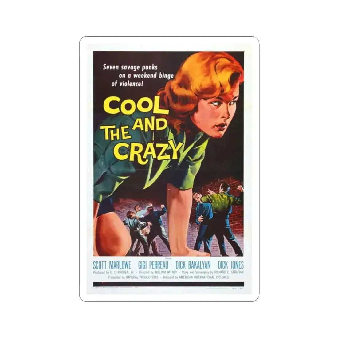 COOL AND THE CRAZY 1958 Movie Poster - STICKER Vinyl Kiss-Cut Decal 2 Inch White - The Sticker Space