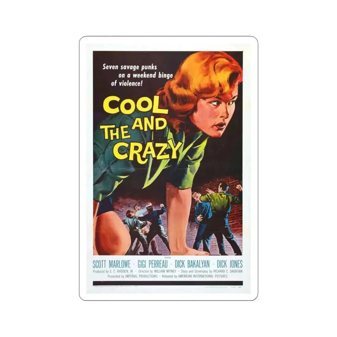 COOL AND THE CRAZY 1958 Movie Poster - STICKER Vinyl Kiss-Cut Decal 4 Inch White - The Sticker Space
