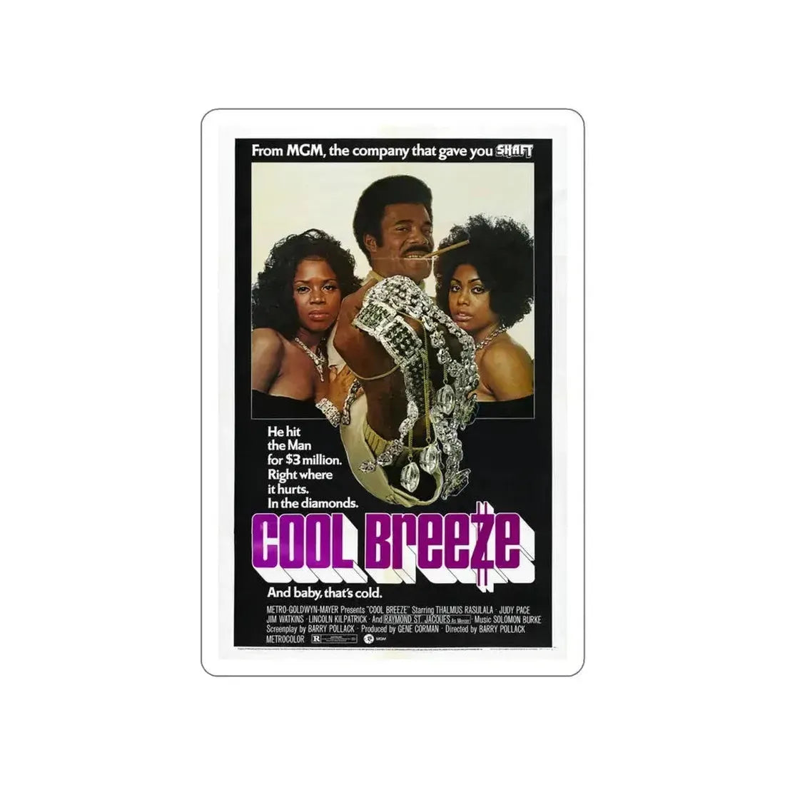 COOL BREEZE 1972 Movie Poster STICKER Vinyl Die-Cut Decal 6 Inch - The Sticker Space
