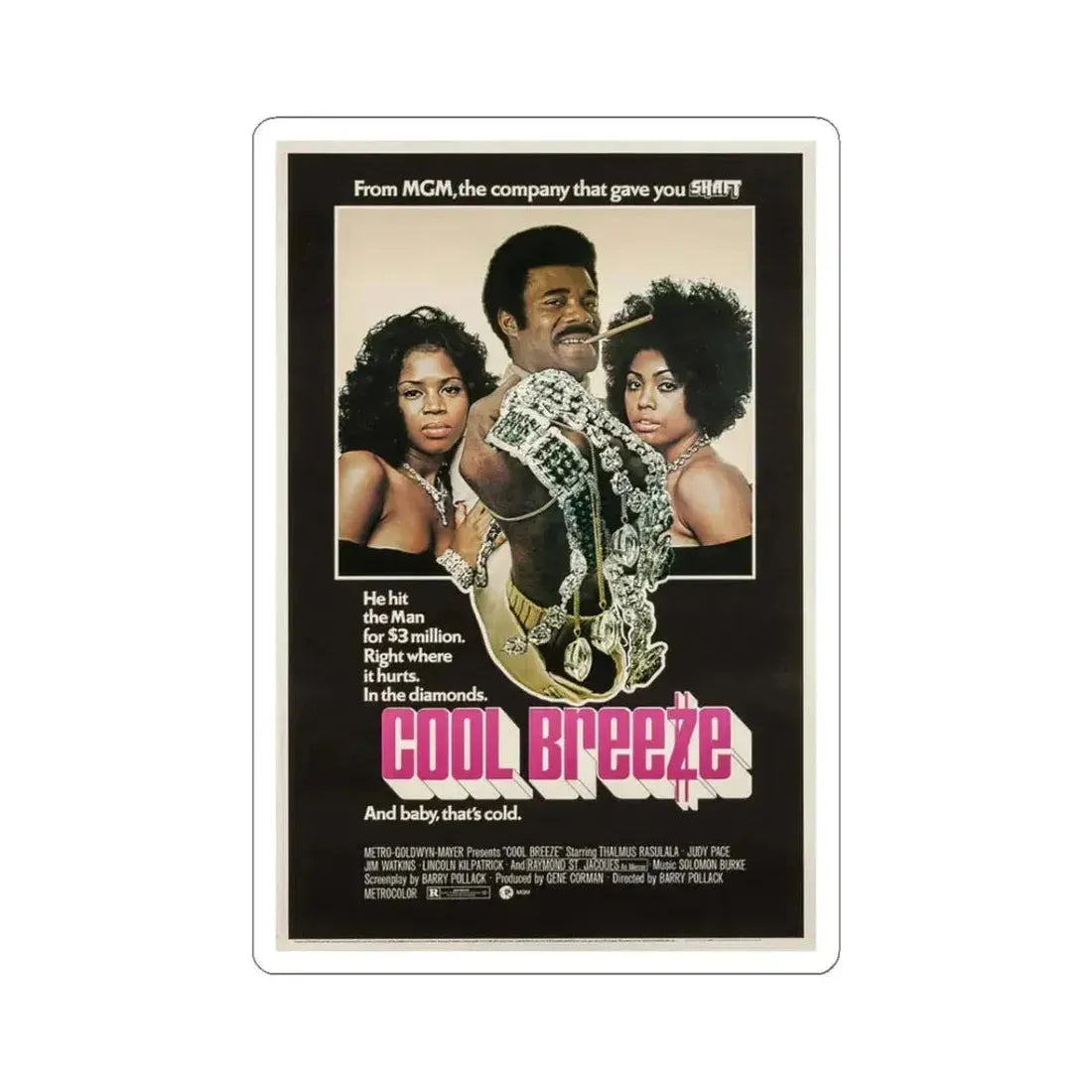 Cool Breeze 1972 Movie Poster - STICKER Vinyl Kiss-Cut Decal 3 Inch White - The Sticker Space