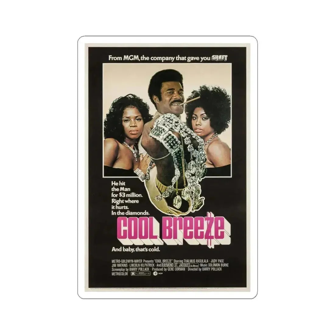 Cool Breeze 1972 Movie Poster - STICKER Vinyl Kiss-Cut Decal 4 Inch White - The Sticker Space