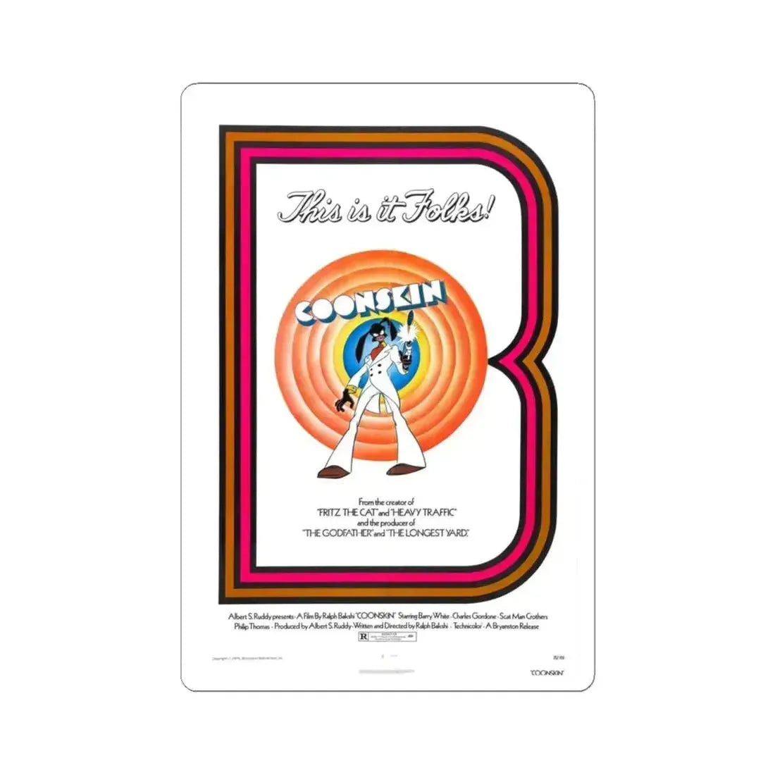 COONSKIN 1975 Movie Poster - STICKER Vinyl Kiss-Cut Decal 6 Inch White - The Sticker Space