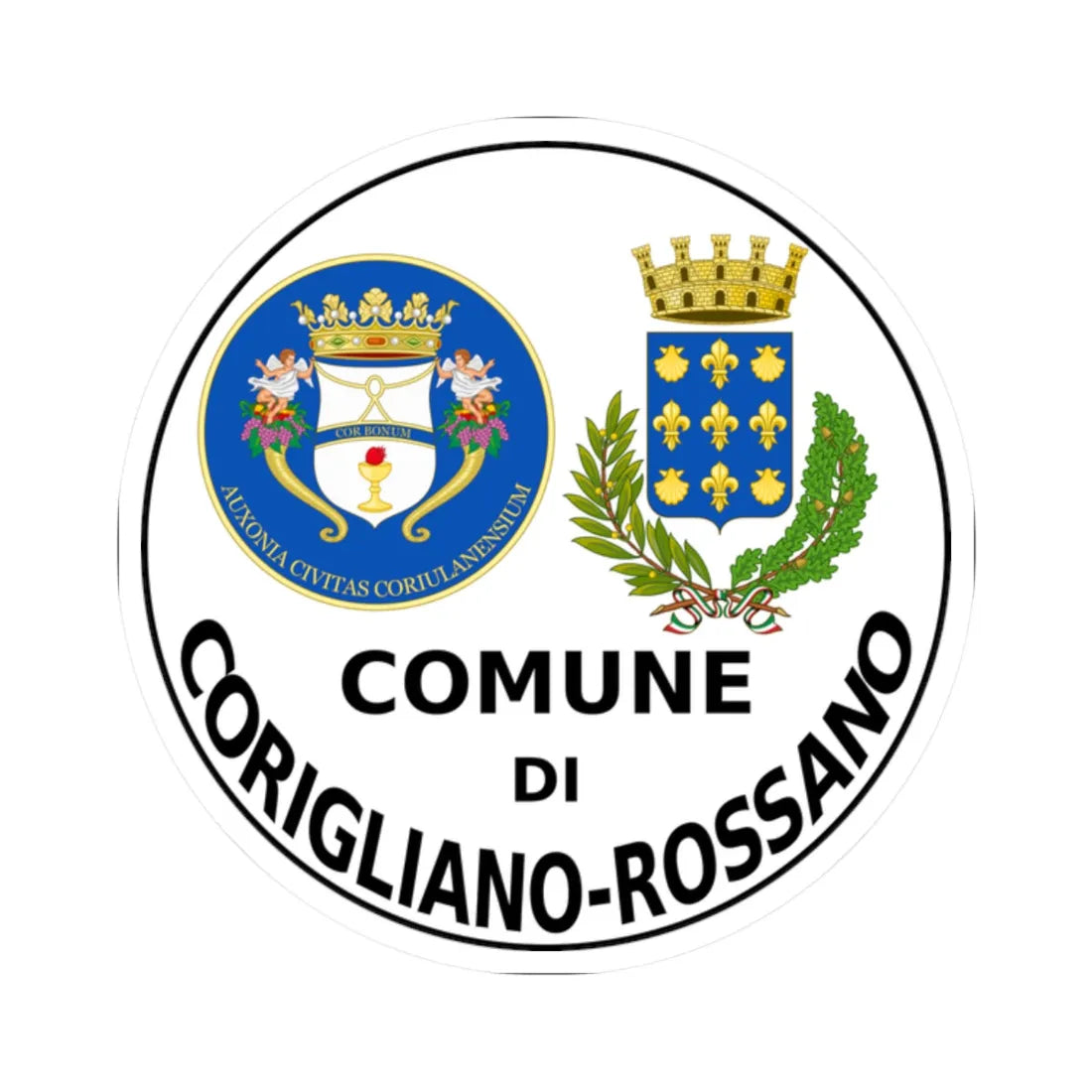 Corigliano-Rossano-Stemma (Italy) (Coat of Arms) STICKER Vinyl Kiss-Cut Decal 2 Inch White - The Sticker Space
