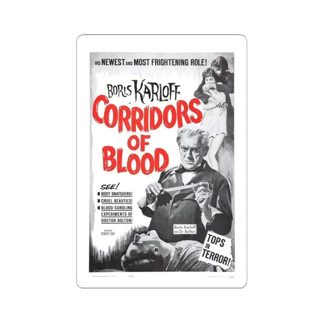 CORRIDORS OF BLOOD (2) 1958 Movie Poster - STICKER Vinyl Kiss-Cut Decal 4 Inch White - The Sticker Space