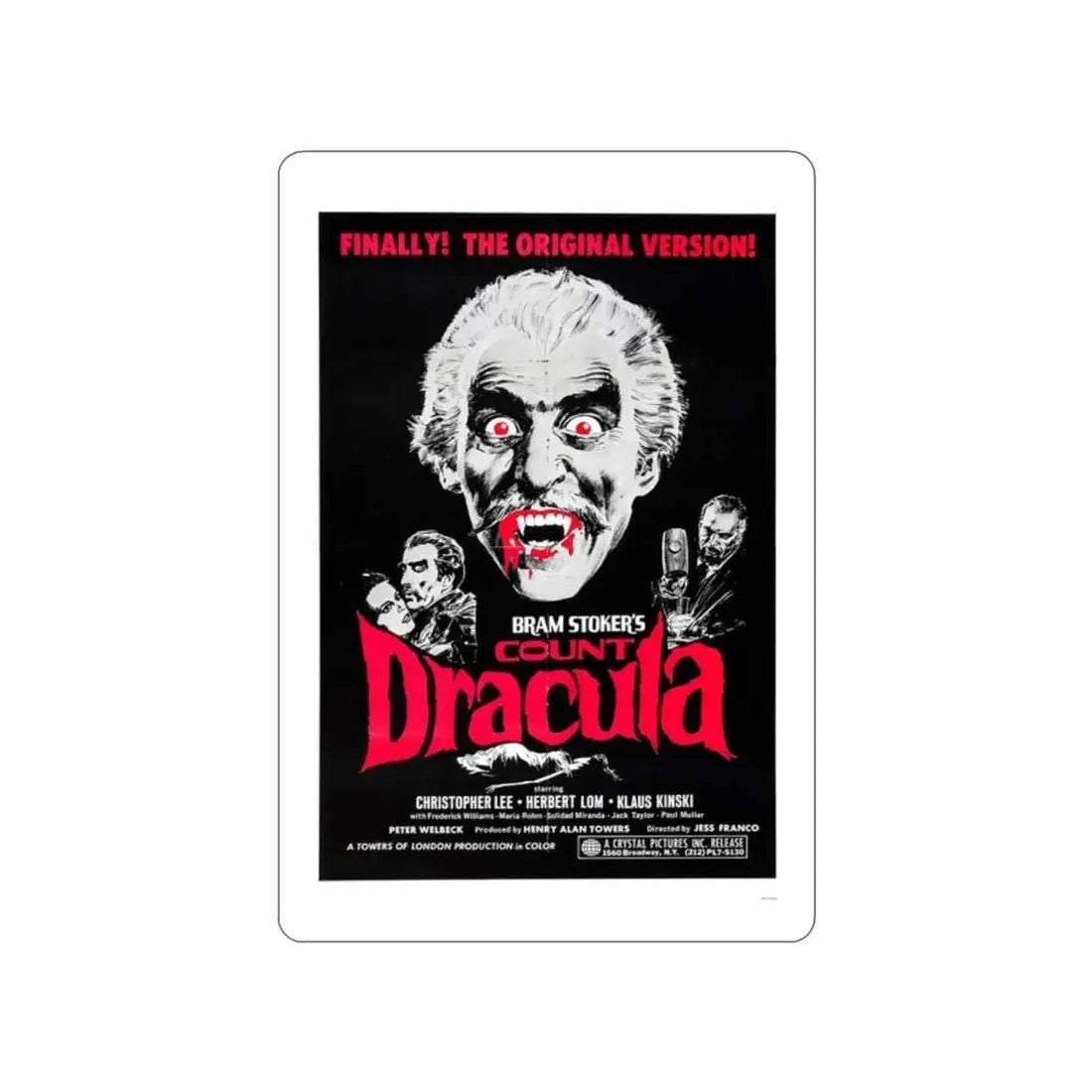 COUNT DRACULA 1970 Movie Poster STICKER Vinyl Die-Cut Decal 2 Inch - The Sticker Space