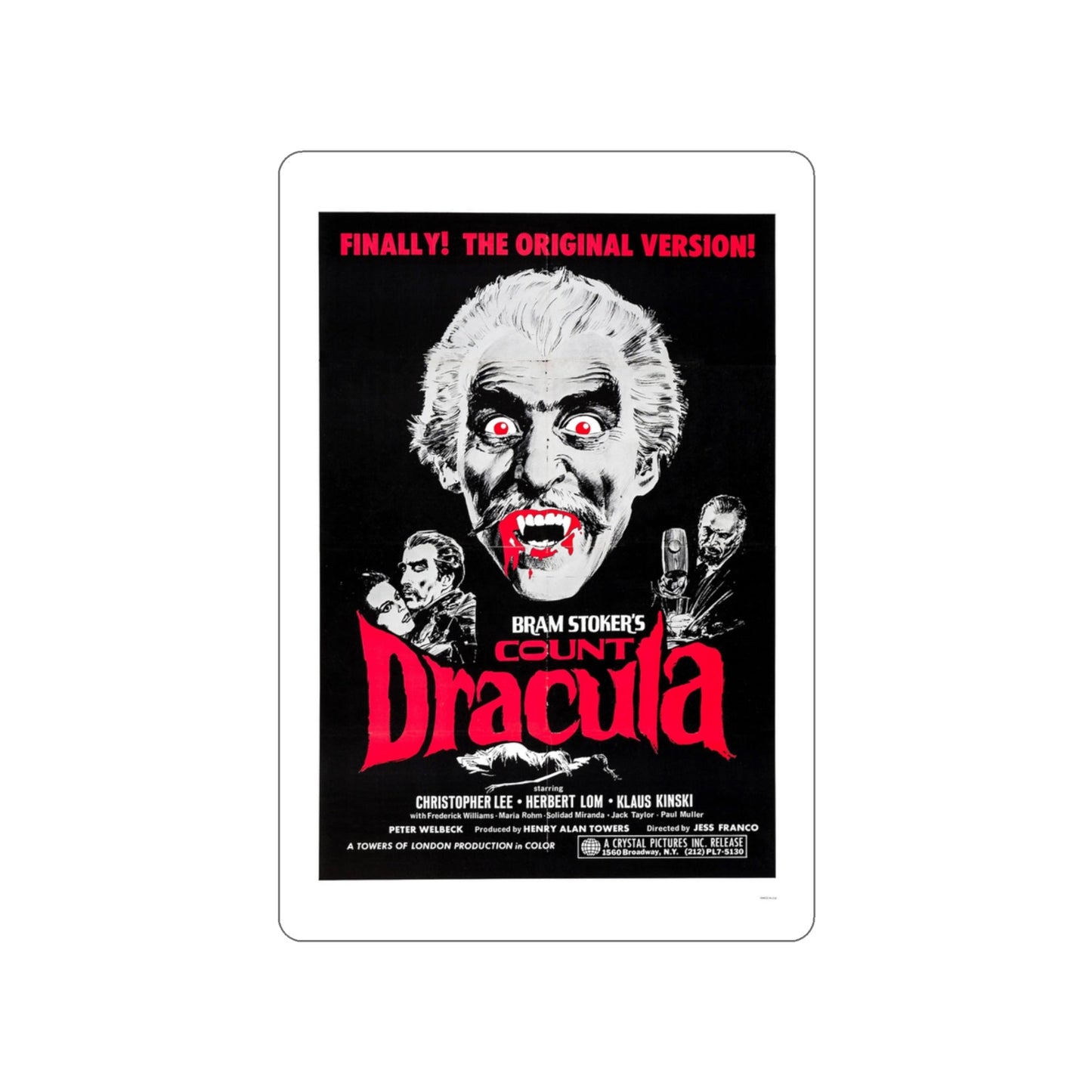 COUNT DRACULA 1970 Movie Poster STICKER Vinyl Die-Cut Decal-3 Inch-The Sticker Space