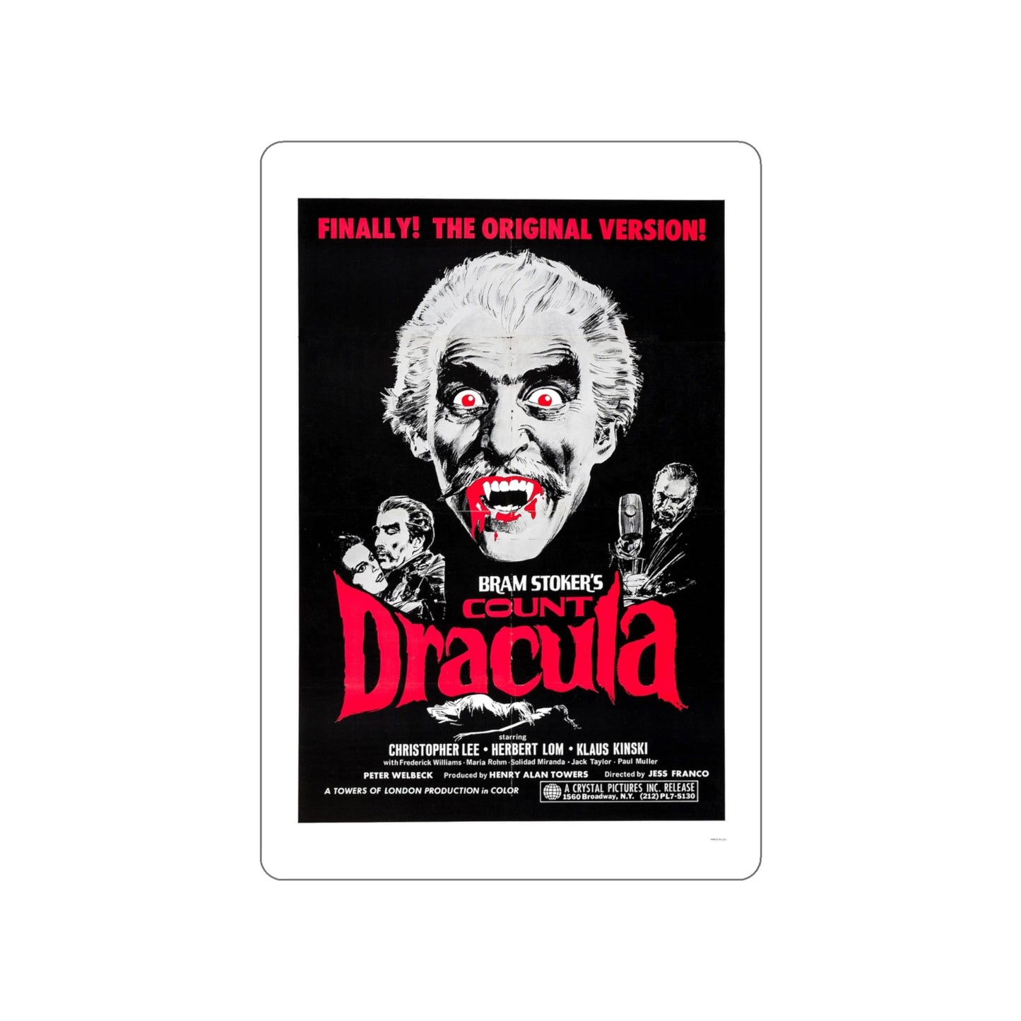 COUNT DRACULA 1970 Movie Poster STICKER Vinyl Die-Cut Decal-4 Inch-The Sticker Space